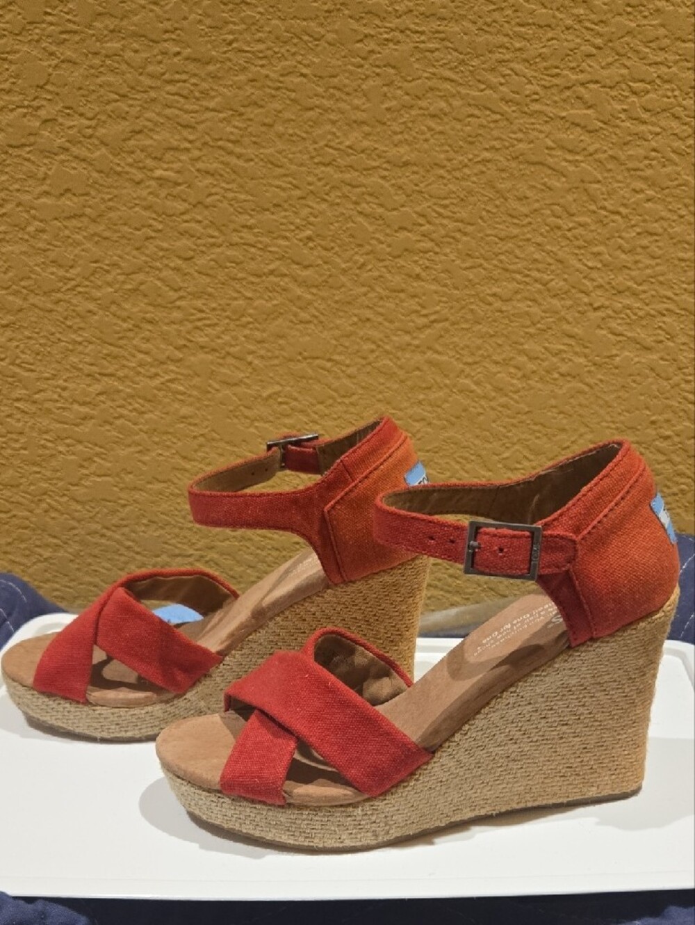 TOMS NWOT Red Canvas Espadrille Wedge Sandals - Women's Size 7